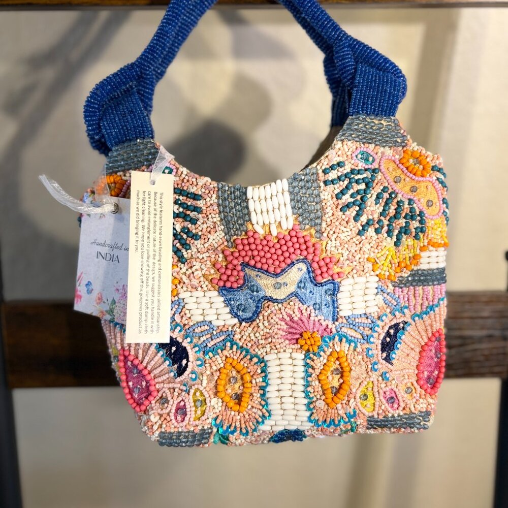 Viral Made in India Beaded Bag Multicolor w/ Blue Handle - Picture 6 of 6